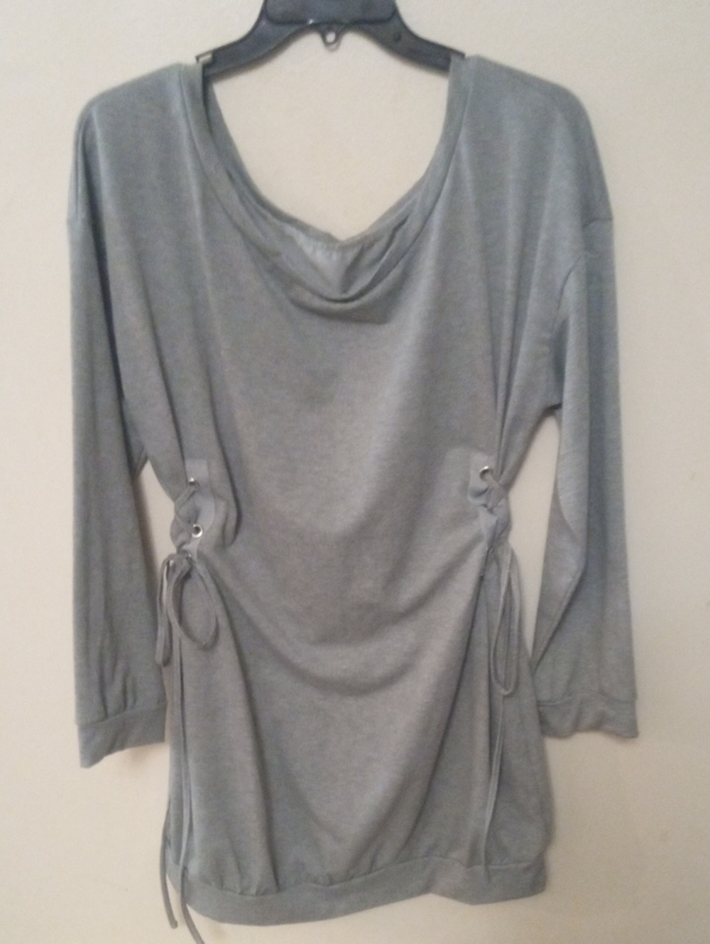 Light Gray Lace-Up Side Detail Women's Sweatshirt Dress